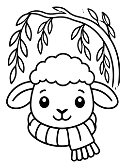 Free printable Cozy Lamb Under Willow Leaves coloring page