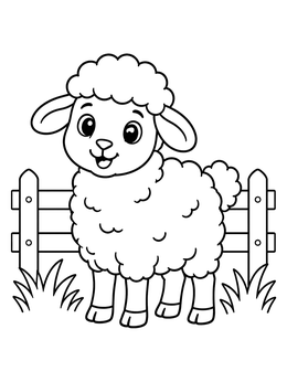 Free printable Cute Cartoon Lamb By Fence coloring page