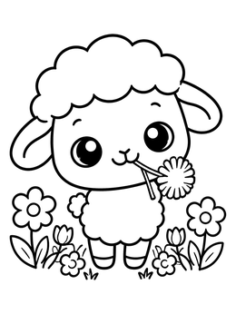Free printable Cute Lamb Chewing A Flower coloring page