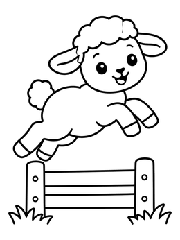 Free printable Cute Lamb Jumping Over Fence coloring page