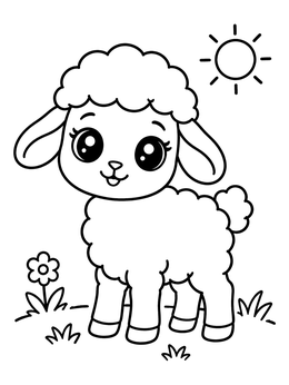 Free printable Cute Lamb In The Meadow coloring page