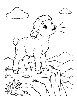 A sweet little lamb bleating on a cliff in this sheep coloring page.
