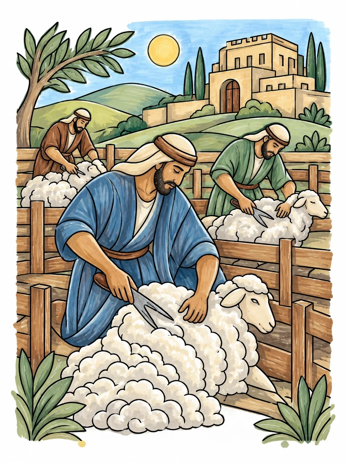 Colored example of the Sheepshearing On Nabal's Estate coloring page