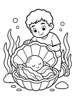 Free printable Boy Finding Sleeping Pearl In Shell coloring page
