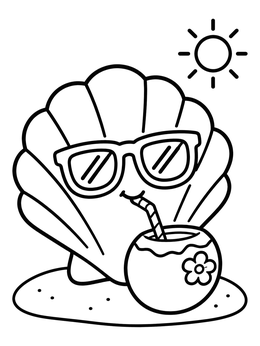 Free printable Cool Seashell With Coconut Drink coloring page