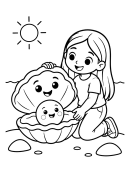 Free printable Girl Finding A Pearl In A Shell coloring page