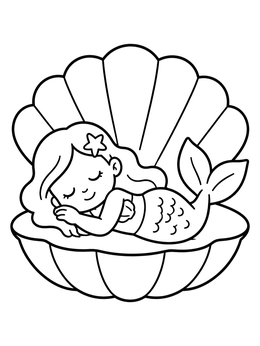 Free printable Little Mermaid Sleeping In A Seashell coloring page