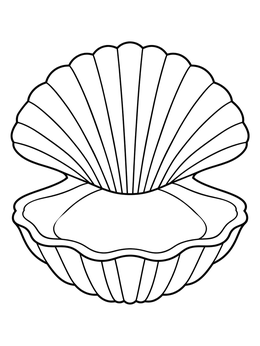 An open clam illustration in this shells coloring page.