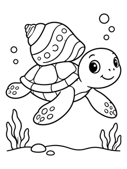 Free printable Sea Turtle Carrying A Seashell coloring page