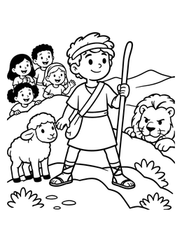 Free printable Brave Shepherd David And Lion coloring page