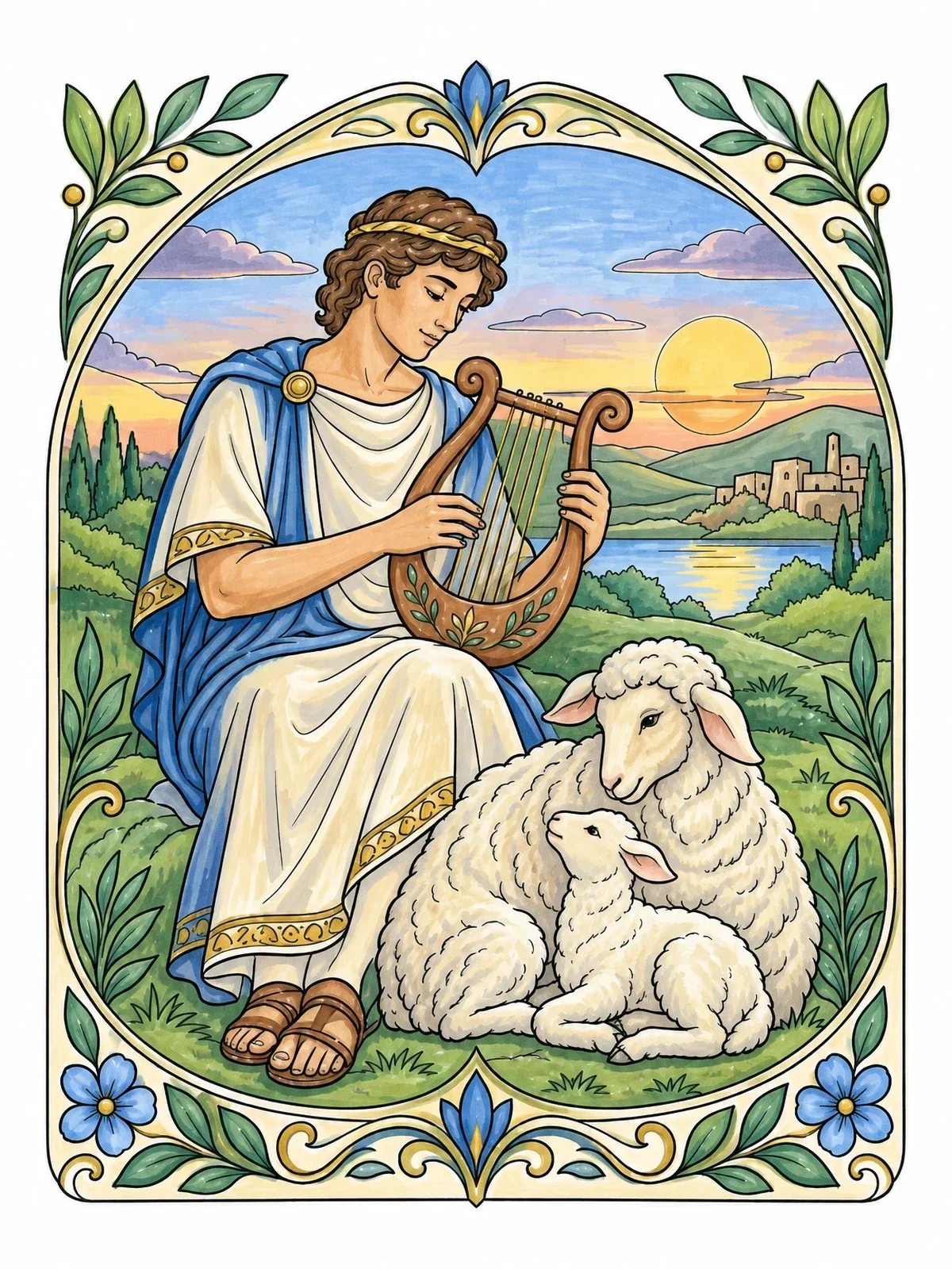 Colored example of the Shepherd David Playing The Lyre coloring page