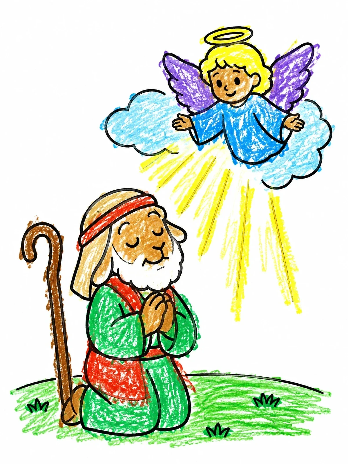 Colored example of the Shepherd Praying Under Angel Light coloring page