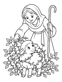 A shepherd reaching down to save a lamb in this sheep coloring page.