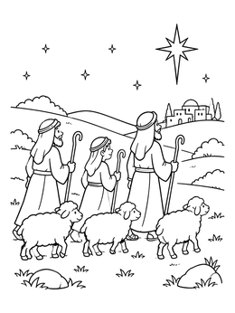 Free printable Shepherds Following The Bright Star coloring page