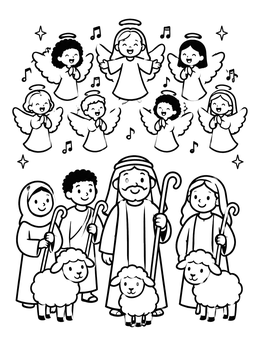 Free printable Shepherds And Singing Angels coloring page