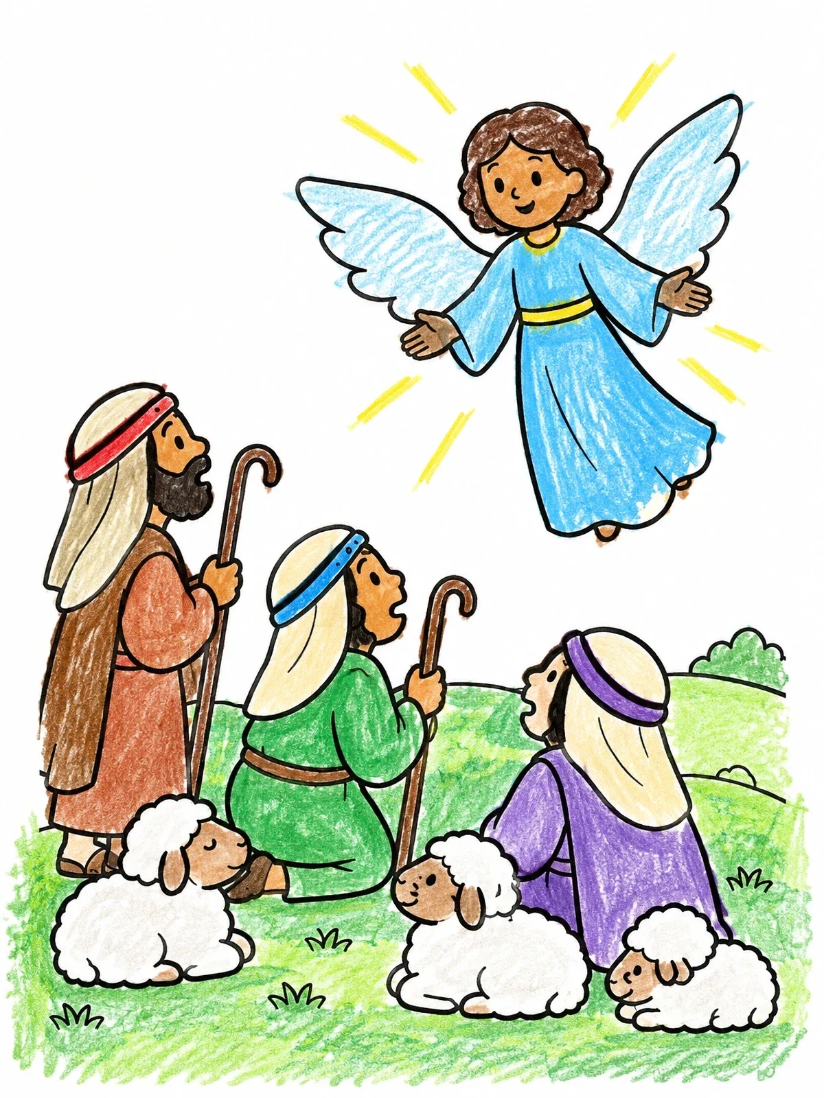 Colored example of the Angel Appearing To The Shepherds coloring page