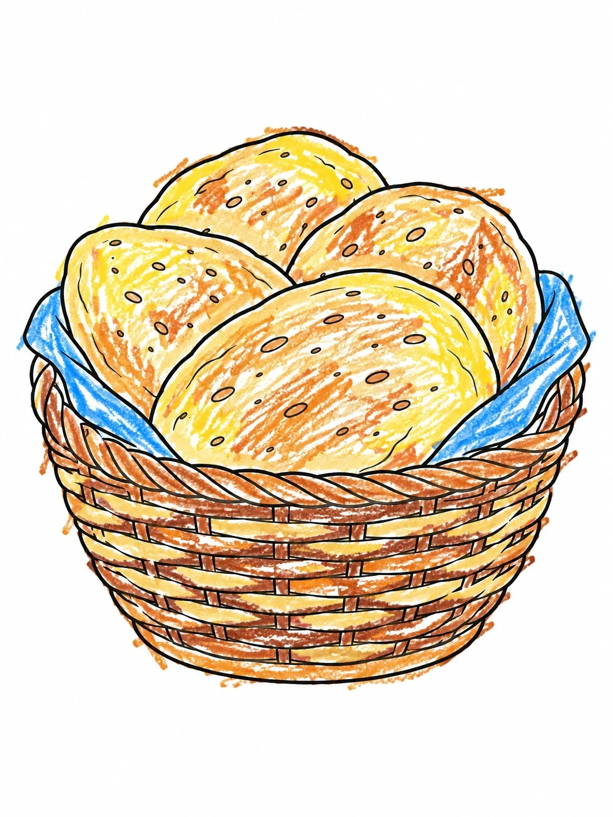 Colored example of the Basket Of Fresh Bread Loaves coloring page
