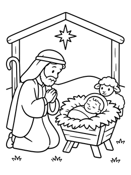 Free printable Shepherd Kneeling By Baby Jesus coloring page