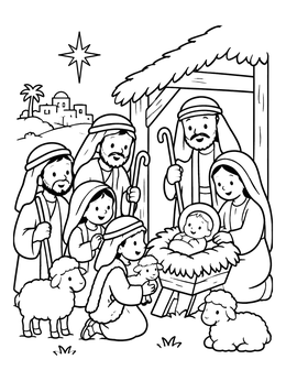 Free printable Shepherds Visiting Baby Jesus At Stable coloring page