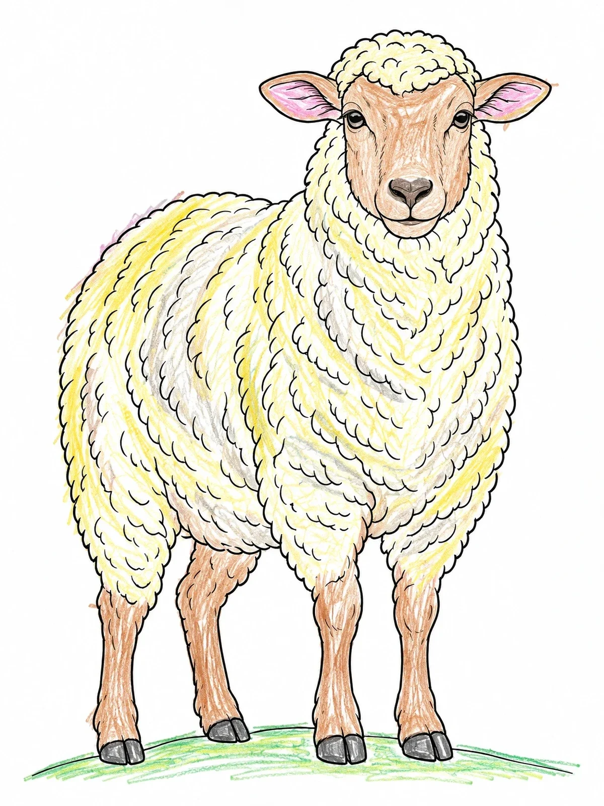 Colored example of the Standing Fluffy Wool Sheep coloring page