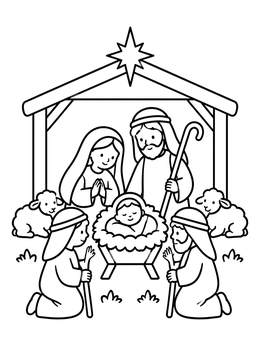 Free printable Shepherds Visiting The Nativity Scene coloring page