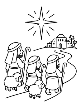 Free printable Shepherds Following The Star coloring page