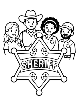 Free printable Sheriff Badge With Friendly Deputies coloring page