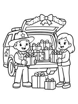 Free printable Friendly Sheriff Holiday Gift Delivery coloring page