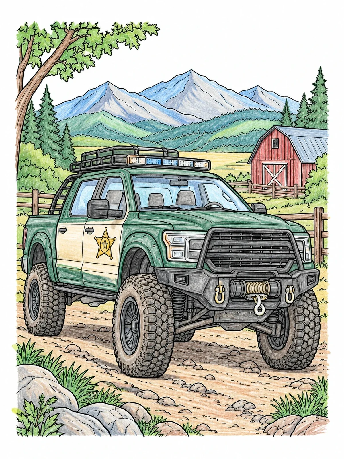 Colored example of the Sheriff Off Road Police Truck coloring page
