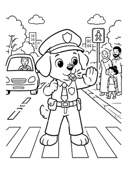 Free printable Puppy Deputy Directing Street Traffic coloring page