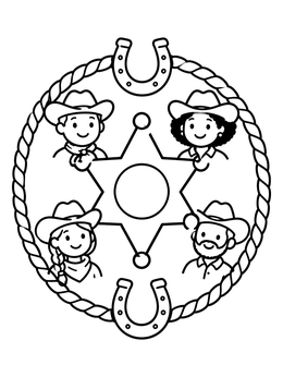 Free printable Sheriff Star Badge And Cowboy Friends coloring page