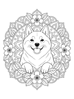 Free printable Shiba Inu In Floral Mandala coloring page