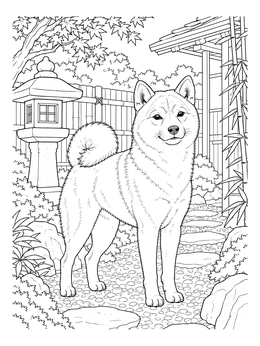 Free printable Shiba Inu In Japanese Garden coloring page