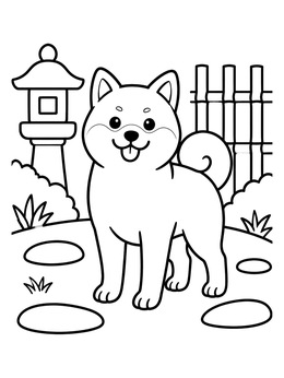 Free printable Shiba Inu In Japanese Garden coloring page