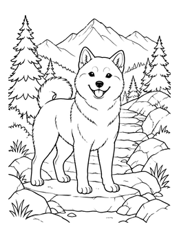 Free printable Shiba Inu On A Mountain Trail coloring page