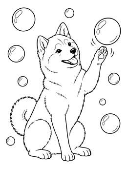 Free printable Shiba Inu Playing With Soap Bubbles coloring page