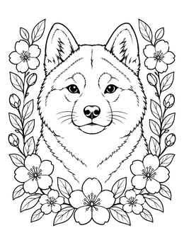 Free printable Shiba Inu Portrait With Cherry Blossoms coloring page