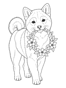 Free printable Shiba Inu Puppy With Flower Garland coloring page