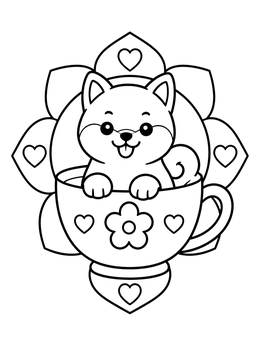 Free printable Shiba Inu Puppy In Teacup coloring page
