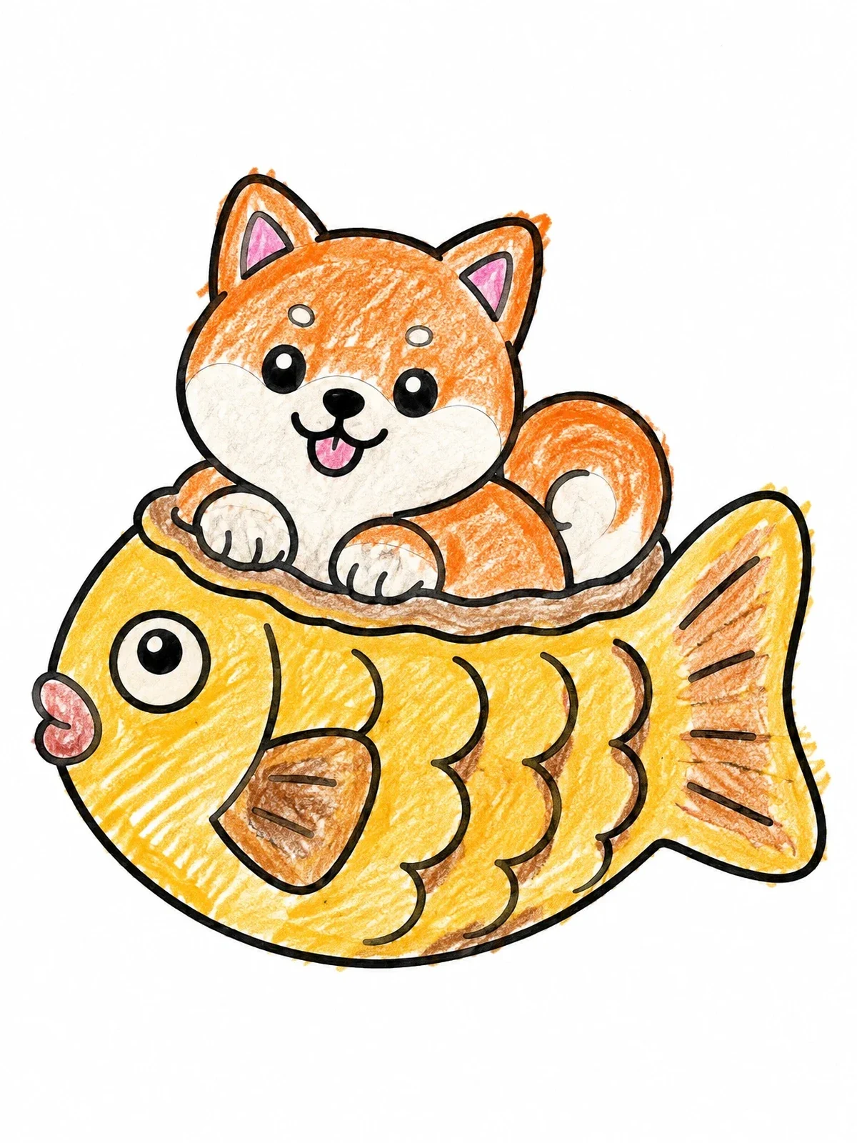 Colored example of the Shiba Inu Puppy In Taiyaki Waffle coloring page