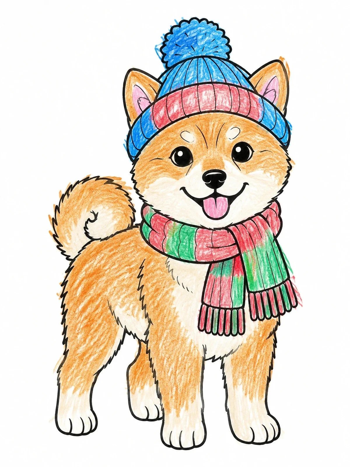 Colored example of the Shiba Inu Puppy In Winter Clothes coloring page