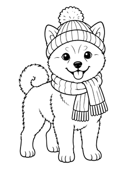 Free printable Shiba Inu Puppy In Winter Clothes coloring page