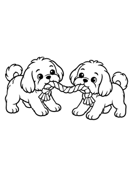 Free printable Shih Tzu Puppies Playing Tug Of War coloring page