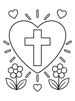 Free printable Shining Cross Inside A Heart coloring page