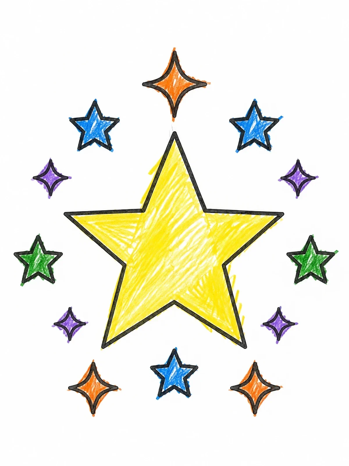 Colored example of the Shining Five Pointed Star With Sparkles coloring page