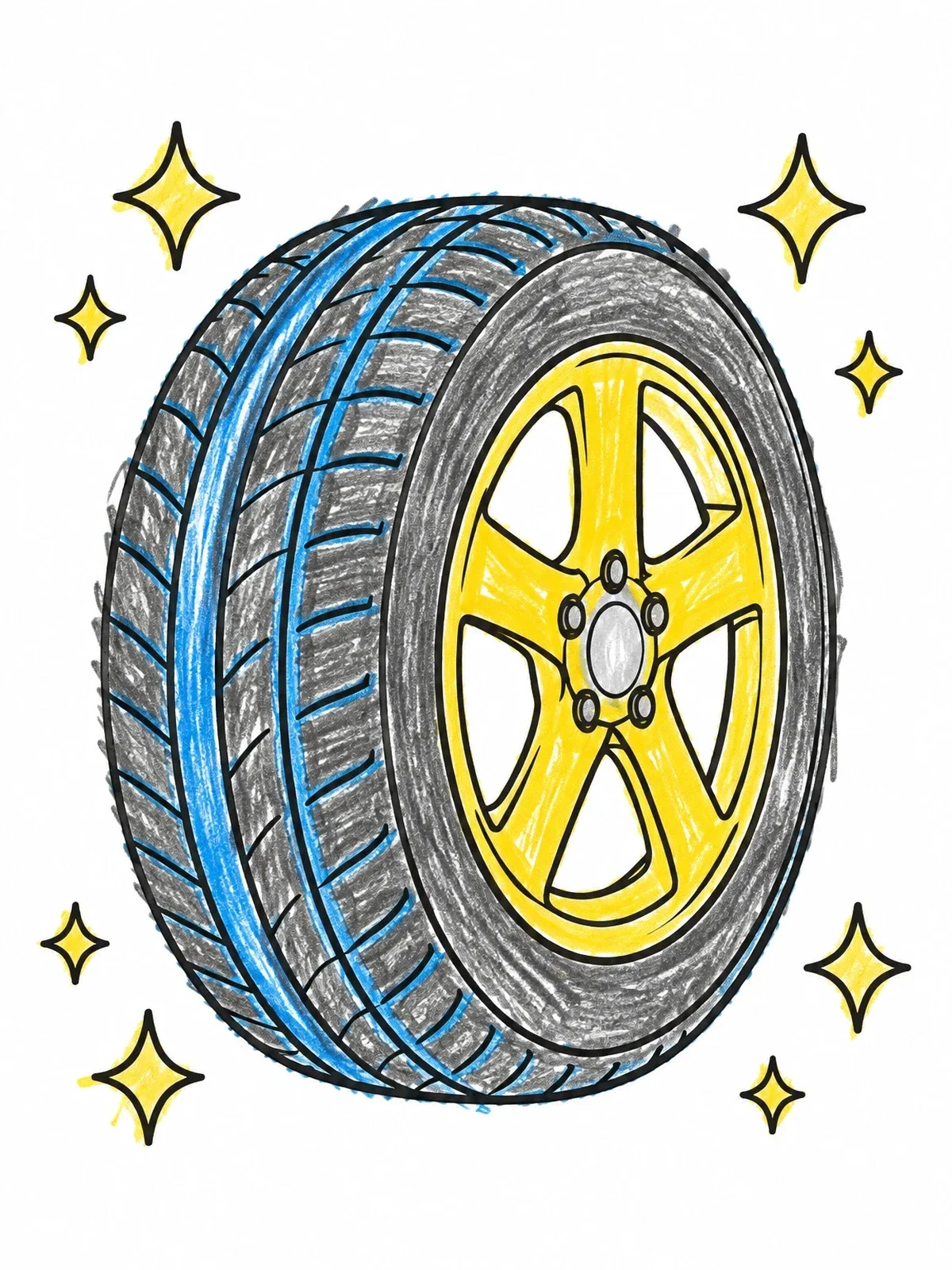 Colored example of the Shiny Clean Car Tire coloring page