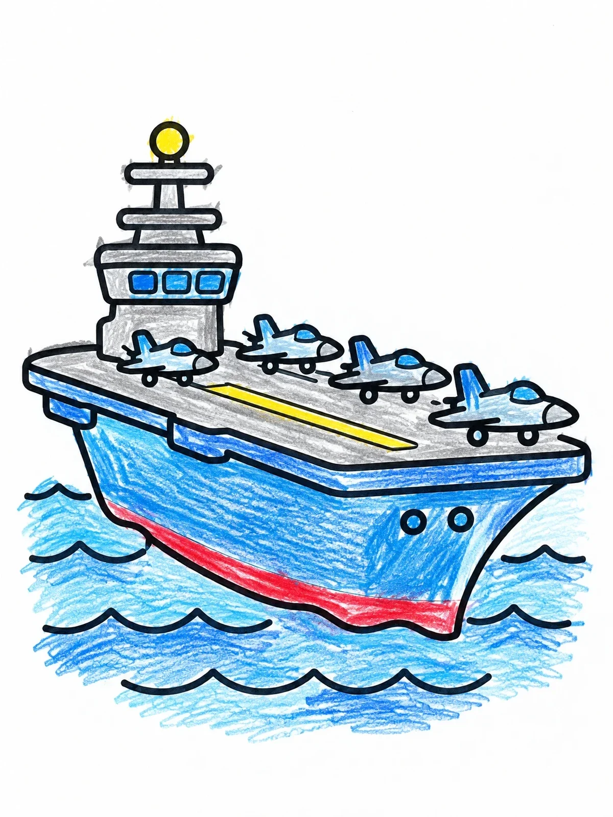 Colored example of the Aircraft Carrier On The Sea coloring page