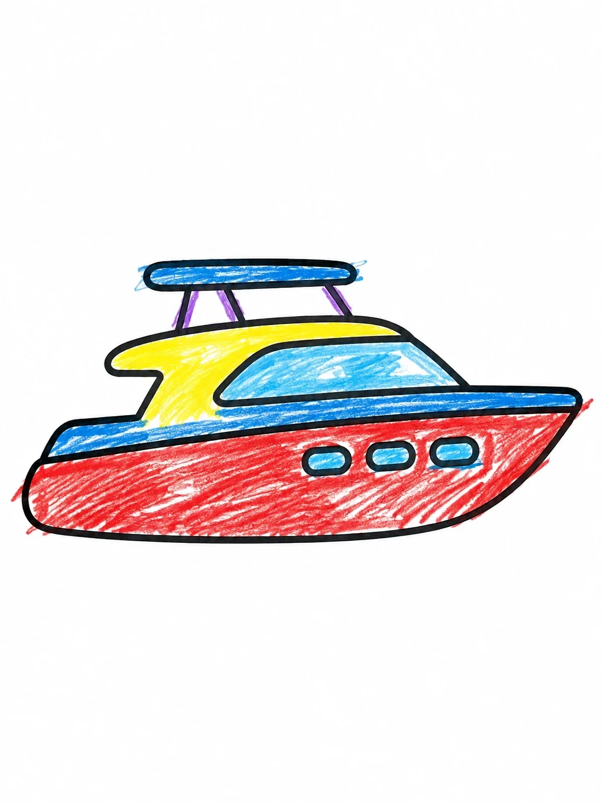 Colored example of the Simple Modern Motor Yacht coloring page