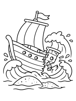 Free printable Ship Cracking In Ocean Waves coloring page