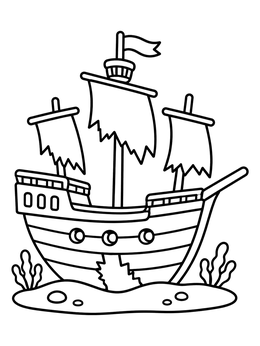 Free printable Sunken Galleon On The Seabed coloring page